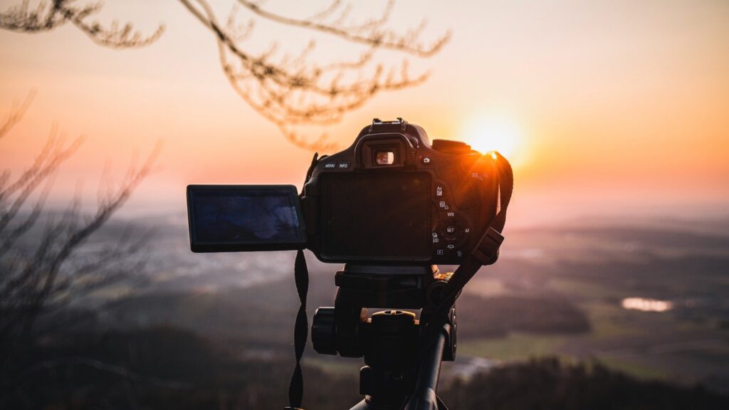 Camera at sunset